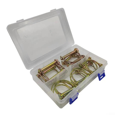 20 Piece D Shape And Square Cotter Pin Set For Metalworking With Rust Resistant Color Plated Finish, Quick Release Safety Latch Kit For DIY Projects, Pro Grade Gear For Machinery, Automotive And General Maintenance in plastic case