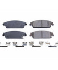 PowerStop Z17 ceramic rear brake pads with install hardware; four pads and mounting clips