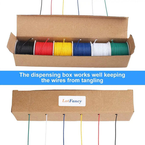 22 Gauge Stranded Hookup Wire Kit, 6 Color PVC Insulated, 26 Feet Per Roll, UL Listed, Tinned Copper, Flexible 300V Wire Set in box
