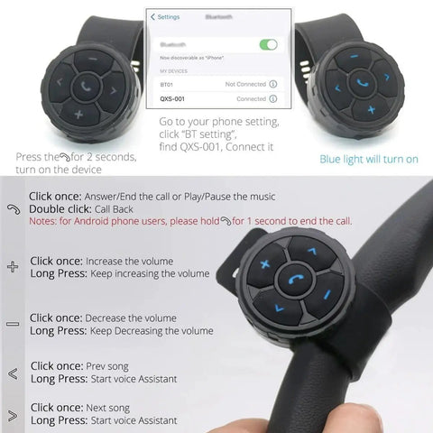 Wireless Media Button Remote Control Kit for Phone installed on bike handlebar with IP67 waterproof design and Bluetooth 5.3