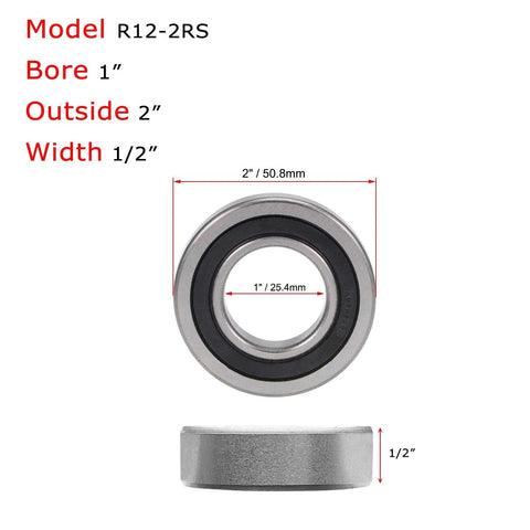 Ball bearing with 1 in bore, 2 in outer diameter, 1/2 in width, double rubber-sealed steel bearing