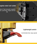 Close-up of Pneumatic Handheld Carton Sealer Tool showing tungsten steel nail outlet and lightweight switch for easy operation.