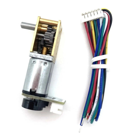 Mini Micro Metal Encoder Gear Motor For Robotics 3V 6V 12V N20 Type DC Reduction Drive With Encoder next to colored wires