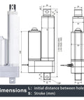 Rock Solid Electric Linear Actuator With Built-In Hall Sensor And Telescopic Push Rod dimensions, measurements, parts layout, and design.
