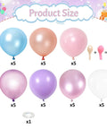 Pastel Mermaid Balloons Set With Pearl Rose Gold And Metallic Pink Purple Blue Latex Party Balloons For Girls Birthday Party Ready Bridal Shower Baby Shower Candyland Fairy Theme Decor Kit Featuring 35 Balloons And Ribbon shown in size chart.
