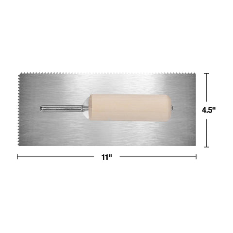 Professional Flooring Adhesive Trowel Flat-Top V-Notch 1/8 Inch By 1/8 Inch By 1/16 Inch Hardened Steel Blade Large Wood Handle Top View