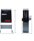 Front and side view of Automatic Sliding Gate Opener With Remote Transmitters And Infrared Photocell Sensor, dimensions shown