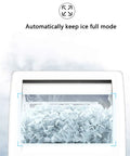 Premium Automatic Ice Cube Maker Pulling Forty Kilos Daily, Zero Trouble Self Clean Routine, Crystal Clear View Port filled with ice cubes.