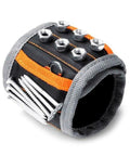 Magnetic Wristband For Holding Screws Nails Drill Bits Bolts And Small Tools Breathable Mesh Arm Band With Strong Magnets Ideal For Construction DIY Mechanics Roofers And Handy Men And Women, gray and orange mesh wristband with screws and bolts