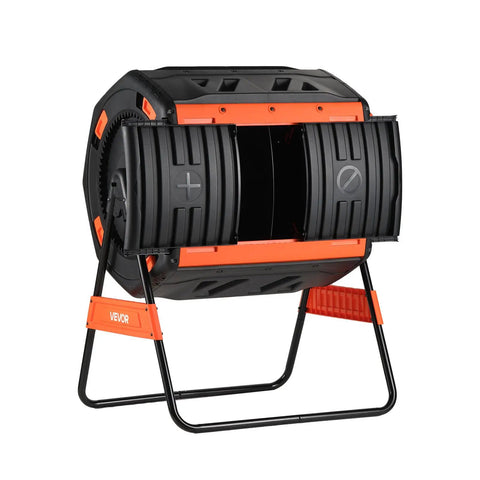 53 Gallon Dual Chamber Compost Tumbler With Easy Turn Rotating Bin And Aeration System Dual Sliding Doors For Quick Load And Continuous Composting