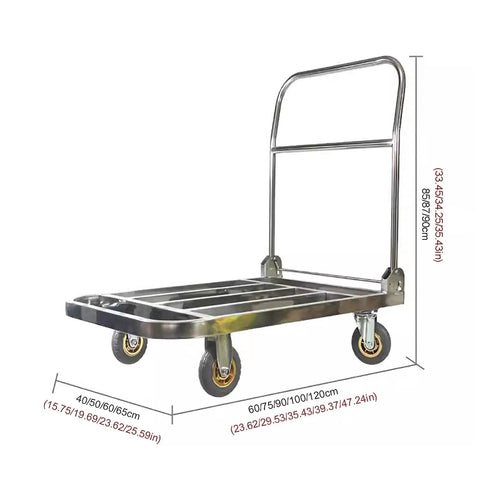 Heavy Duty Foldable Platform Hand Truck With 304 Stainless Steel Frame For Heavy Lifting At The Warehouse Or Garage, Portable Dolly Cart That Rolls Smooth, Rust Proof Scratch Resistant, Space Saving Design, Durable Load Capacity, stainless steel platform with 90cm handle and 4 wheels