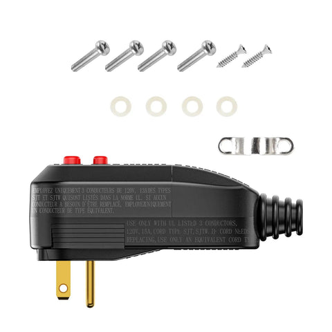 GFCI Replacement Plug Assembly With Auto Reset For Effortless Install, 15 Amp 3 Prong Safety Interrupter, side view with screws