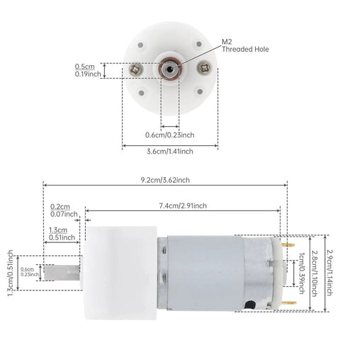 Dimensions of 4V D-Shaft Beefy Torque DC Motor For Cleaning Shower Brushes 380RPM Brush Drive Gear Motor With CW CCW Rotation