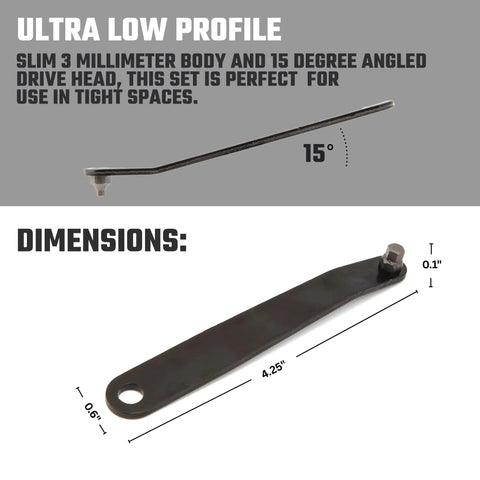 Right Angle Torx Screwdriver Set 5 Piece Bent Offset Tools For Tight Spaces with 15° angled screwdriver dimensions shown