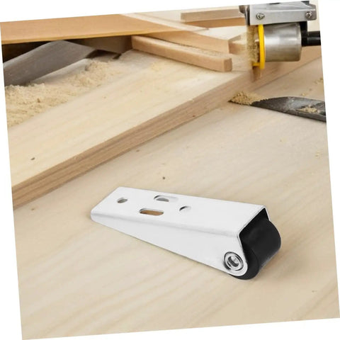 Heavy Duty Bottom Support Rollers For Sagging Barn Doors Knock Out Whining With Whisper Quiet Sliding Casters Dual Mount Upgrade Kit on wood surface.