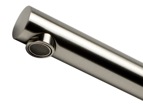 Close-up of Tub Spout With Dope Swivel Design And Brushed Nickel Finish Solid Brass Construction Single Hole Wall Mount Foldable Spout.