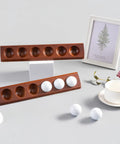 Premium Wooden Golf Ball Display Case And Holder For Wall Mount Or Tabletop, Dual Display For Collectors shown on table.