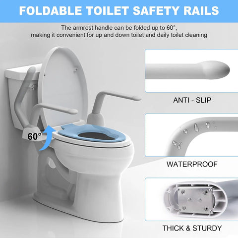 Foldable Toilet Safety Rail With Aluminum Handrail Heavy Duty Grab Bar For Elderly Seniors Handicap Support, anti-slip and waterproof design