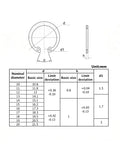 C Clip Assortment Kit Stainless Steel 200 Pcs M10 To M20 Internal And External Snap Rings 304 Stainless 10 Sizes For Auto Machinery And DIY Projects Great For Mechanics, size chart
