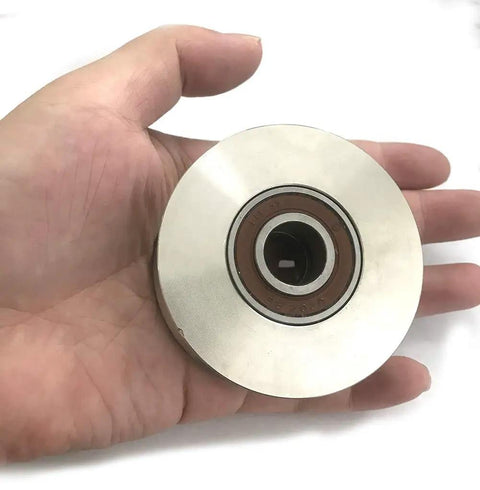 Heavy Duty 2.7 Inch 304 Stainless Steel Sliding Gate Roller Wheel Bearing With V Groove Guide Pulley held in hand