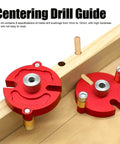 Pro Grade Auto Centering Dowel Jig with aluminum drill guide and eight drill bushings for woodworking up to 45mm thick