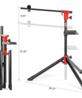 Heavy Duty Bike Repair Stand For Home Workshop Holds Up To 55 Lbs with adjustable height and foldable design, shown fully extended.