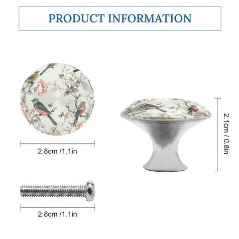 Round Cabinet Knobs With Screws For Dresser Kitchen And Bathroom, Stainless Steel Hardware, Anti Rust Durable Knobs, Smooth Finish For Drawers And Doors, Easy Install Upgrade For Cabinets. 2.8cm round floral bird knob with screw