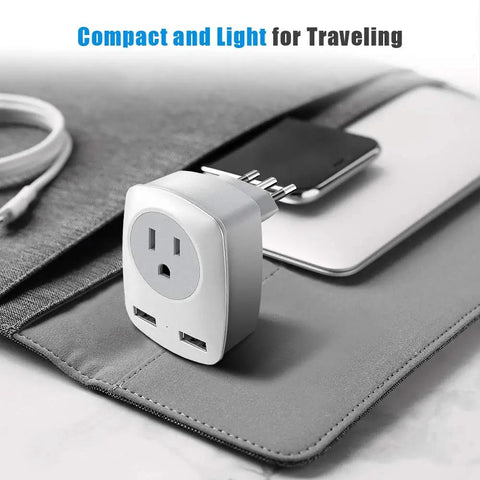 Must Have US To Europe Travel Plug Adapter With USB Wall Charger For iPhone iPad Laptop Type L Italy Chile Compatibility