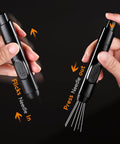 Retractable WDT Tool For Espresso Distribution And Stirring Magnetic Coffee Distributor With Storage Stand Includes Six Replacement Needles Black For Barista Pros And Home Espresso Nerds, showing hands demonstrating needle retraction and extension.