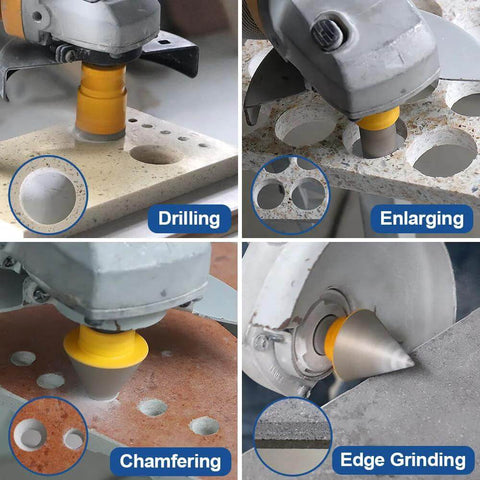 Diamond drill bit kit for tile/concrete with 5/8-11 shank; vacuum-brazed bits including chamfer and finger bits