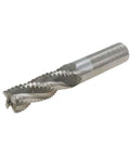 Roughing end mill bit, side view, 5/8 in dia, 5/8 in shank, 4-flute HSS cutter