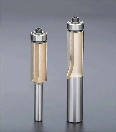 Professional Grade Double Edged Straight Trimming Cutter With Bearing For Woodworking Milling Machines 25mm Size precision tools, shown in two sizes.