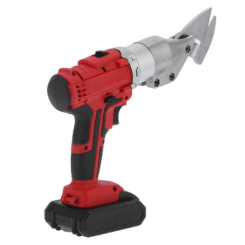 Garosa Cordless Electric Metal Shears With Chrome Steel Blade Led Lighting And 2 Speed Gear For Cutting Iron Sheets Steel Net Carpet And Paper US Plug Heavy Duty Portable Power Tool side view showing chrome blade and ergonomic grip