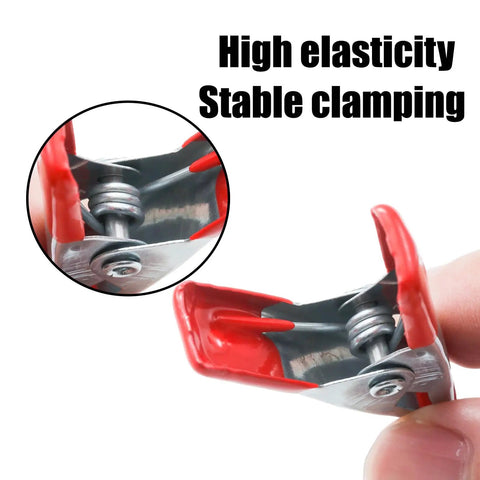 Close-up of a 20 Pack 2 Inch Spring Clamps With Rubber Tips for Woodworking Camping Photography Furniture Crafts and Backdrops.