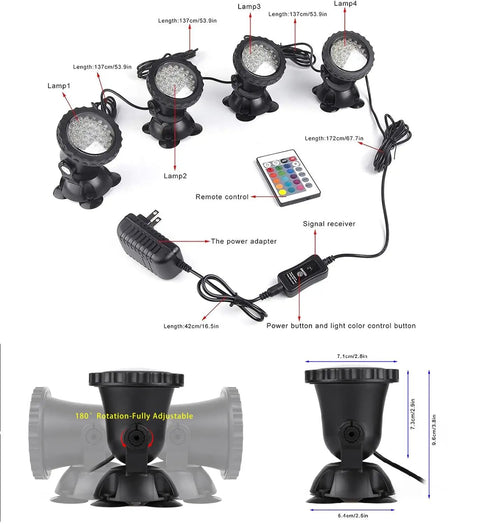 Color Changing Submersible Pond Lights With Timer Dope Underwater RGB Spotlight Kit For Ponds Fountains And Gardens 4 Pack