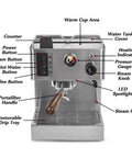Top Shelf Electric Coffee Machine And Milk Frother Kitchen Appliance With Removable Water Tank Effortless Clean Drip Tray stainless steel control panel details.