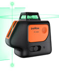 Plumb Dot Laser Level 360 Self Leveling For Fast Accurate Vertical Alignment In Walls Ceilings Pipes And Installations PV360G Pro Grade Tool With Precision Dots Easy Setup And Reliable Self Leveling Performance, black and orange laser level with green 360° line