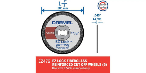 EZ Lock Rotary Tool Cut Off Wheels For Plastic One And One Half Inch 5 Pack Screwless Quick Change Set For Smooth Cutting