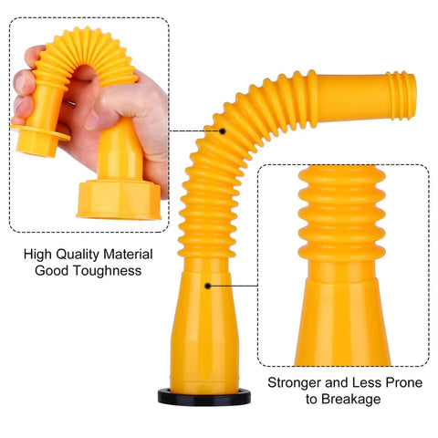 Replacement Gas Spout Kit For Easy Pouring And Leak Prevention, Flexible Gas Tank Nozzle With Built In Seal, close-up of yellow spout