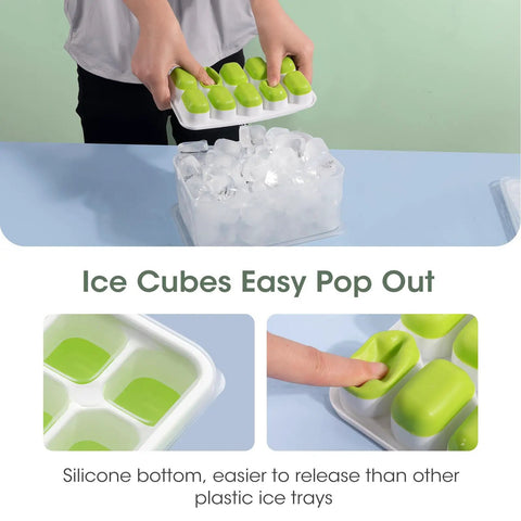 Smooth Silicone Ice Cube Tray Set With Lid And Storage Bin Four Pack For Freezer Organization Big Time Saver Super Slick Design Easy Pop Out Keeps Your Kitchen Dang Tidy Weekend Or Weekday