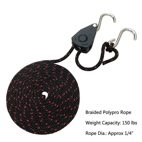 Heavy Duty Rope Tie Downs 1 Quarter Inch By 10 Feet With Adjustable Ratchet Pulleys 2-Pack For Kayak Canoe Camping Boating Gear