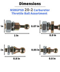 Holley 20-2 Carburetor Throttle Ball Assortment Kit For Linkage To Carburetor Or Throttle Body In Various Automotive Applications Durable High Quality Set For Street And Performance Cars dimensions view, metal ball studs, 0.8-1 in