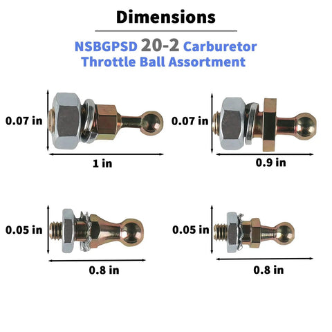 Holley 20-2 Carburetor Throttle Ball Assortment Kit For Linkage To Carburetor Or Throttle Body In Various Automotive Applications Durable High Quality Set For Street And Performance Cars dimensions view, metal ball studs, 0.8-1 in