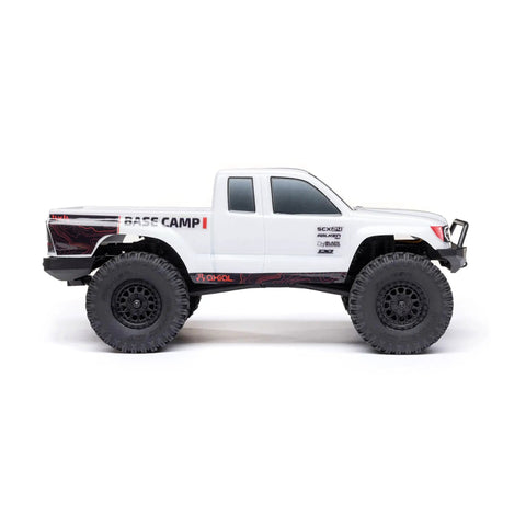 Side view of SCX24 Base Camp 4x4 Rock Crawler Ready To Run RC Truck Brushed With Included Spektrum 2.4GHz Radio System white body