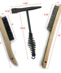 Tough As Nails Welding Chipping Hammer With Comfort Grip Spiral Handle And Anti Rust Tempered Steel Head Plus Stainless Steel Wire Scrubbing Brushes For Mig TIG Cleanup Kit, featuring wire brushes and a chipping hammer.
