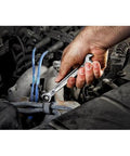 Kickass 191 Piece Mechanics Tool Set With Deep Socket Wrenches Ratchets Hardened Chrome Steel For Underhood Auto Repair And Garage Builds Beast Mode Workhorse in use on a car engine with a hand holding a wrench.