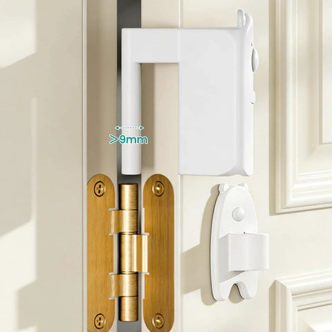 Close-up of Cute Bear Door Pinch Guard Kit With Silencer Cushions for Baby Proofing Doors showing hinge installation
