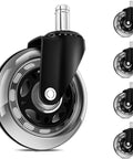 Heavy Duty Rubber Chair Casters 3 Inch Replacement Wheels With 10mm Stem For Flat Pack Chairs, Quiet Smooth Rolling, Protect Hardwood Floors Or Carpet, Ideal Office Desk And Gaming Chair Casters, set of four casters with metal stems