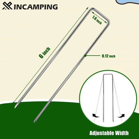52 Pack 6 Inch Heavy Duty 11 Gauge Landscape Staples With Adjustable Width From 1.26 To 2 Inches, U Shaped Plant Cover Spikes