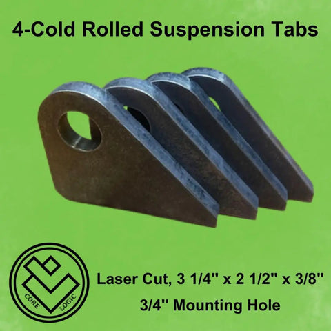 Beefy 4 Pack Heavy Duty Suspension Mount Tabs With Three Eighths Inch Cold Rolled Steel And Three Quarters Inch Holes on green background